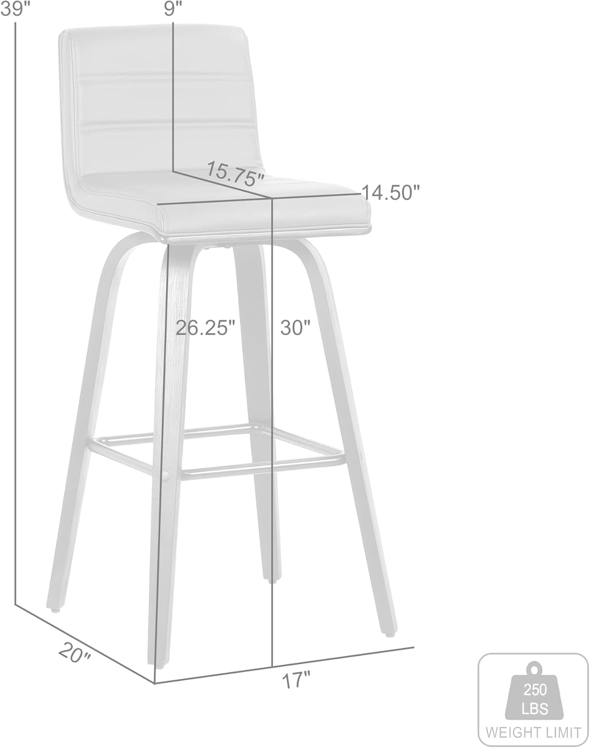 Size Color Options Vienna 30" Bar Height Barstool Brushed Wood Finish Faux Leather, Grey/Black