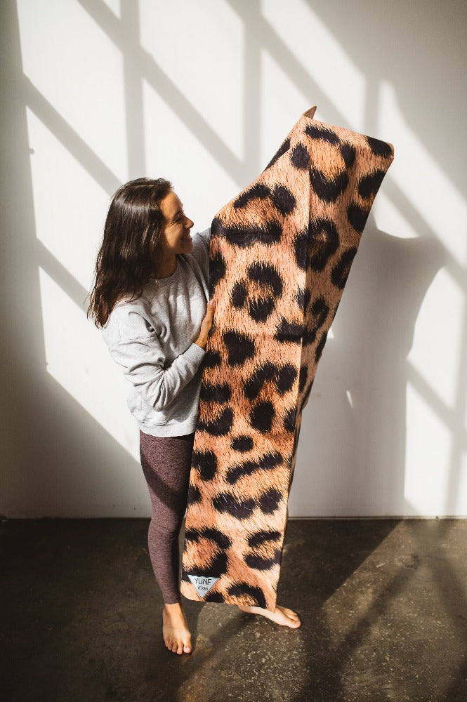 Foldable Leopard Suede Yoga Mat – 2mm Lightweight, Non-Slip Travel Mat by Yune Yoga