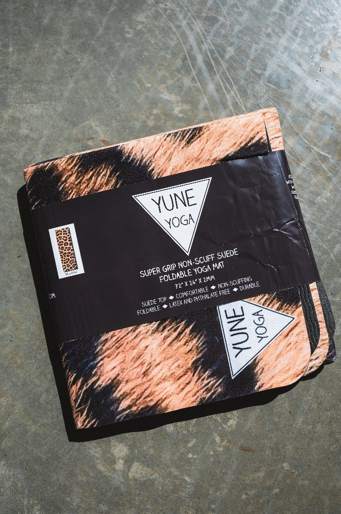 Foldable Leopard Suede Yoga Mat – 2mm Lightweight, Non-Slip Travel Mat by Yune Yoga