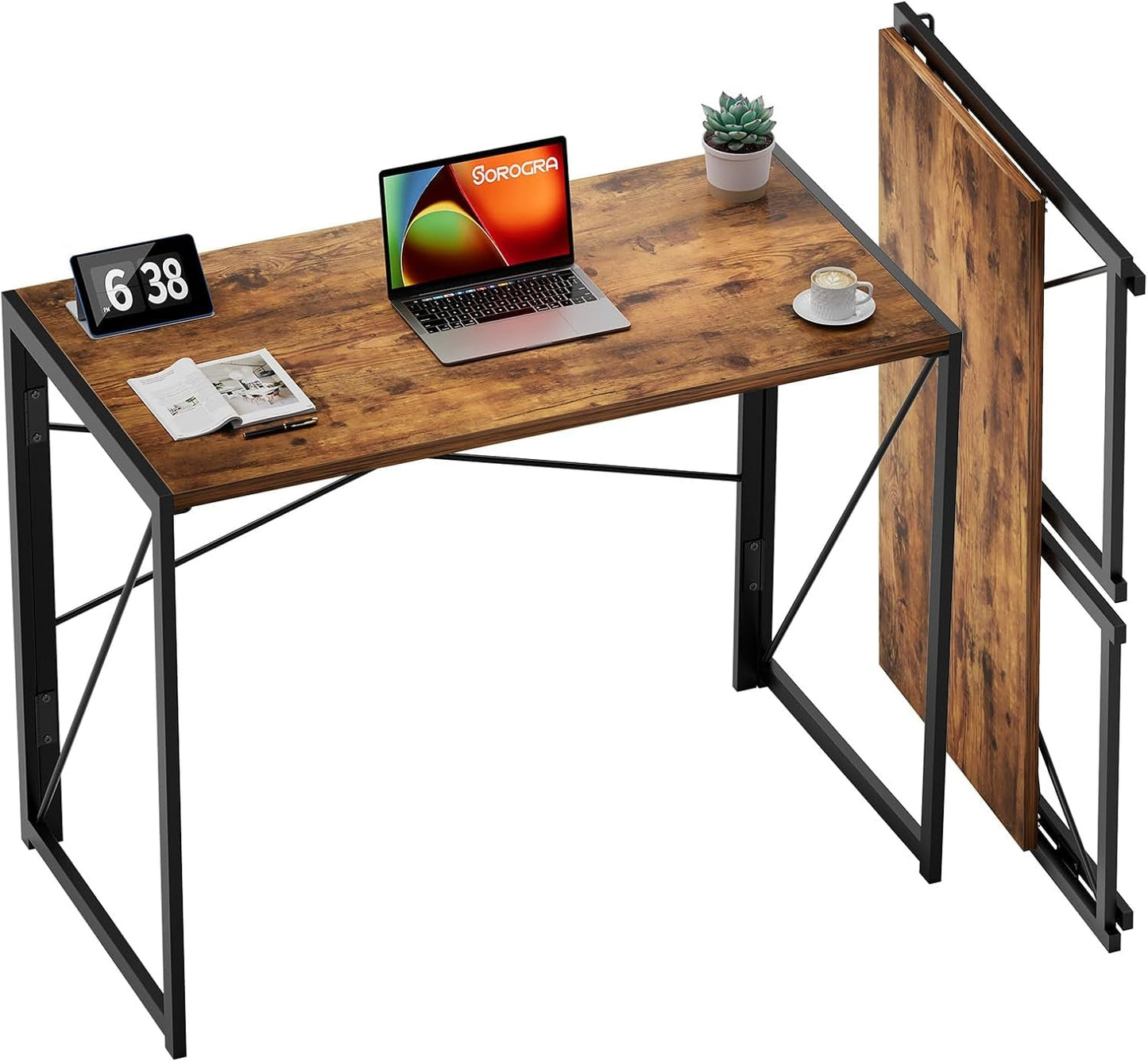 31.5" Vintage Brown Folding Desk No Assembly