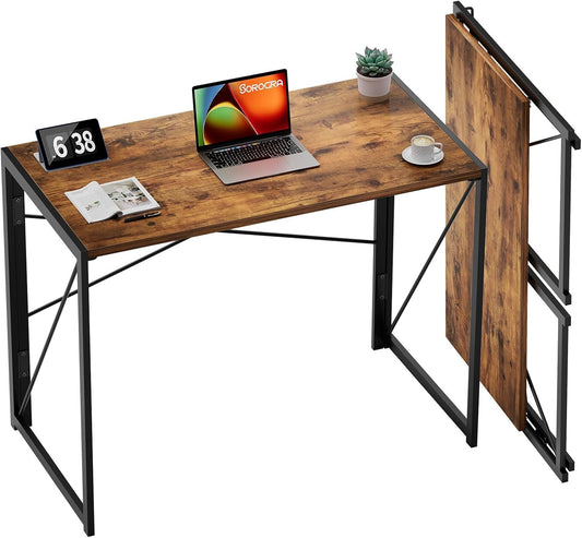 31.5" Vintage Brown Folding Desk No Assembly