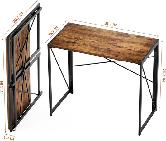 31.5" Vintage Brown Folding Desk No Assembly