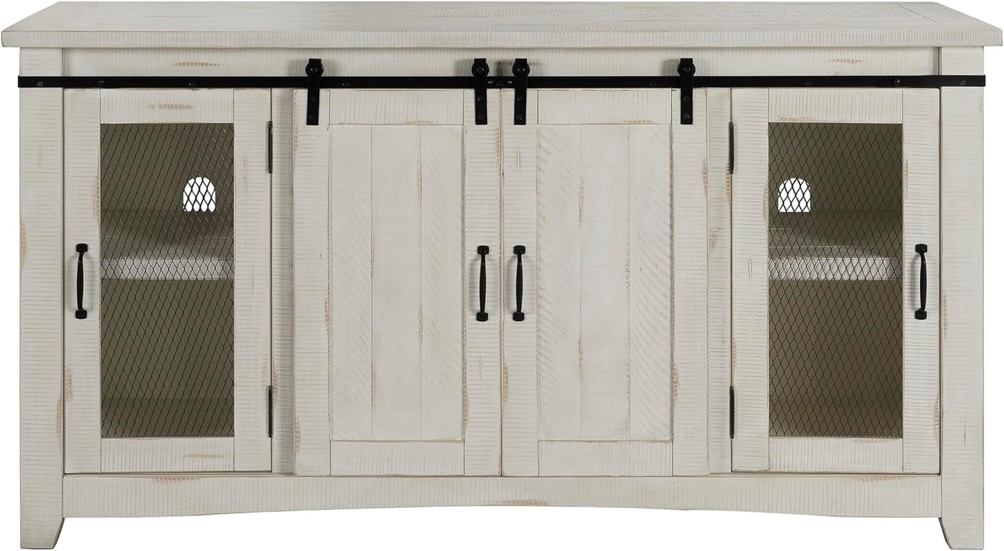 Rustic 65” Solid Wood TV Stand with Storage, All Antique White