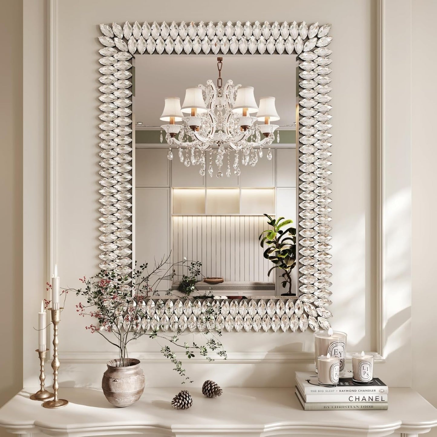 30"X40" Jeweled Bathroom Wall Mirror, Large Rectangle Mirror Decorative Mirror Luxury Vanity Mirror with Diamonds for Master Bath Half Bath Living Room Bedroom Fireplace Mantle Entryway