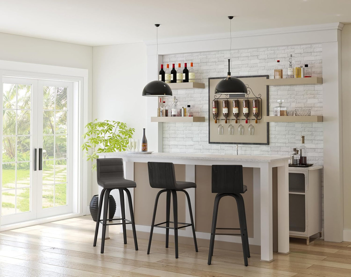 Size Color Options Vienna 30" Bar Height Barstool Brushed Wood Finish Faux Leather, Grey/Black