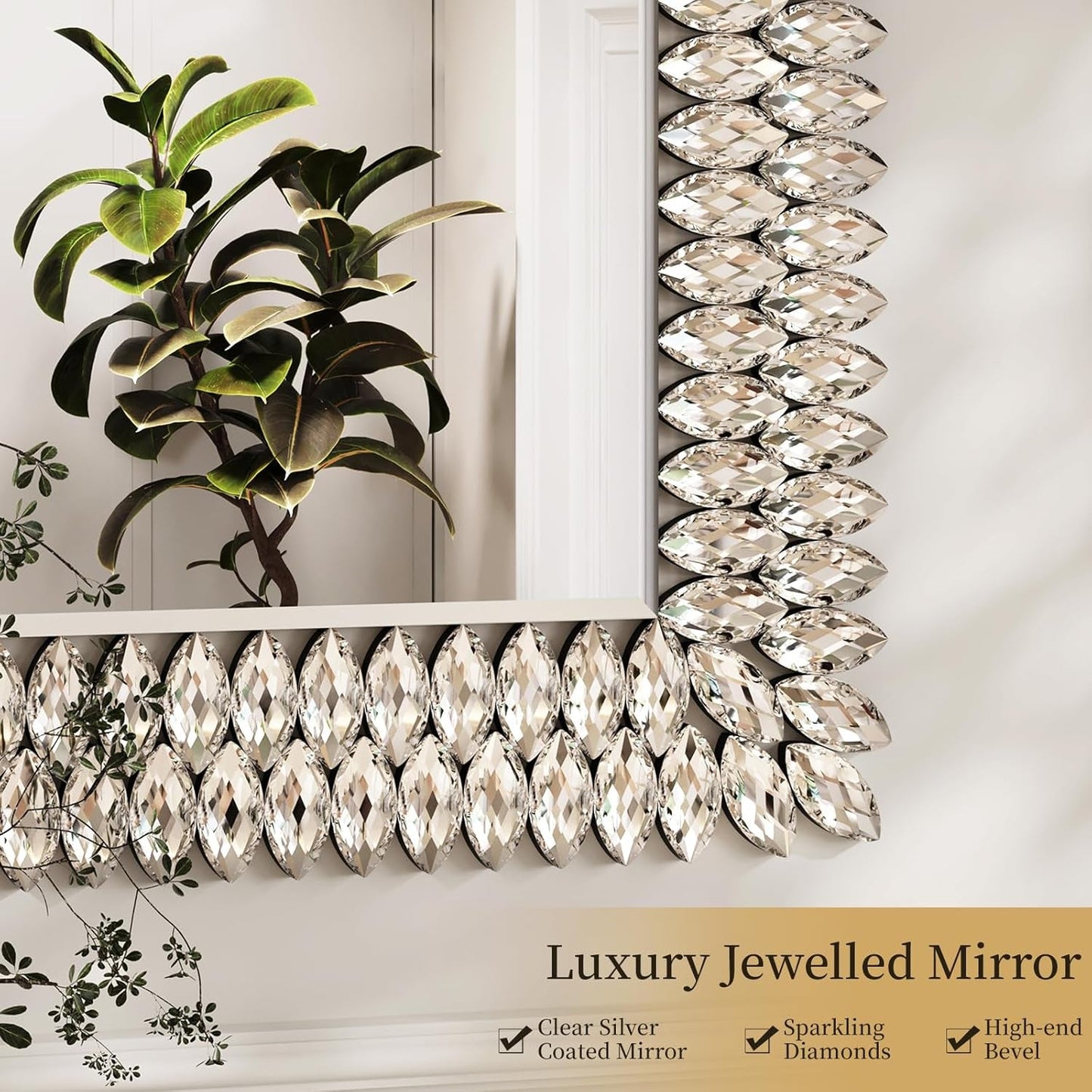 30"X40" Jeweled Bathroom Wall Mirror, Large Rectangle Mirror Decorative Mirror Luxury Vanity Mirror with Diamonds for Master Bath Half Bath Living Room Bedroom Fireplace Mantle Entryway
