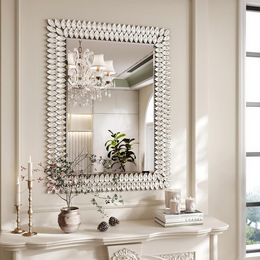 30"X40" Jeweled Bathroom Wall Mirror, Large Rectangle Mirror Decorative Mirror Luxury Vanity Mirror with Diamonds for Master Bath Half Bath Living Room Bedroom Fireplace Mantle Entryway