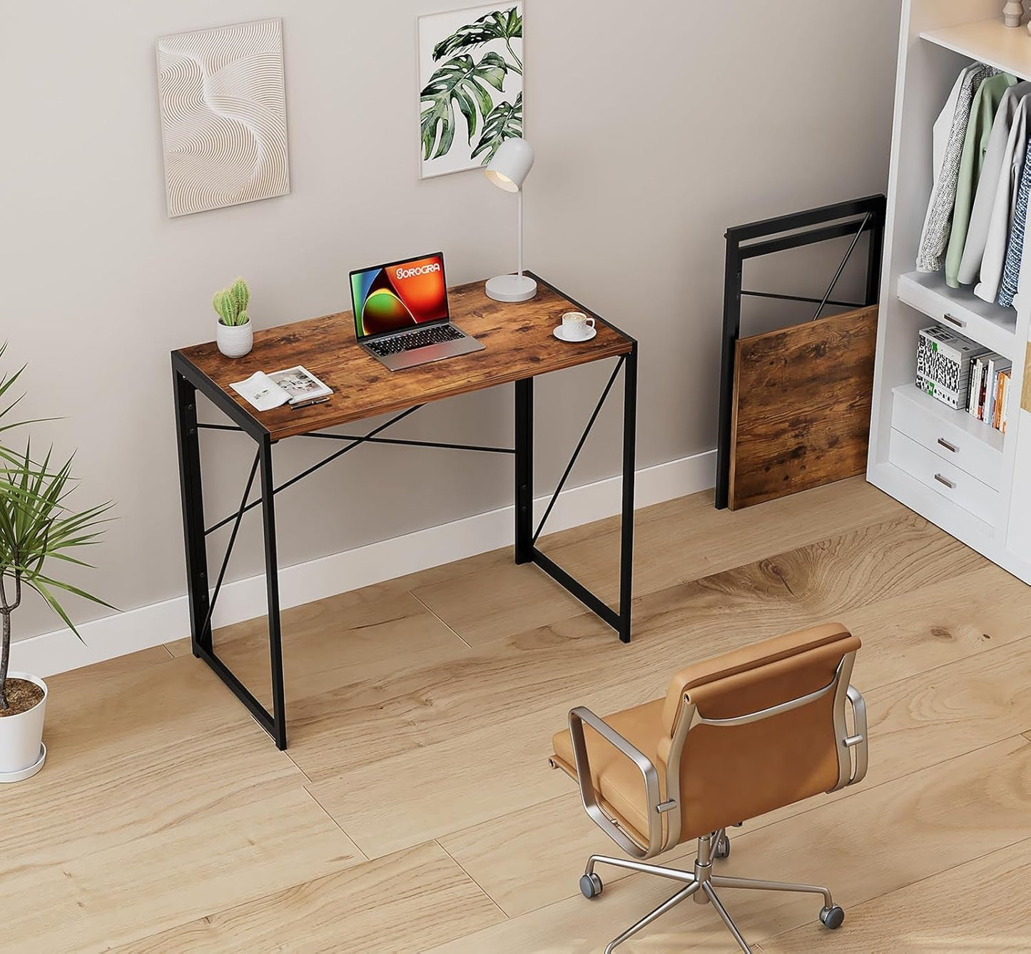 31.5" Vintage Brown Folding Desk No Assembly