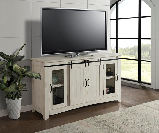 Rustic 65” Solid Wood TV Stand with Storage, All Antique White
