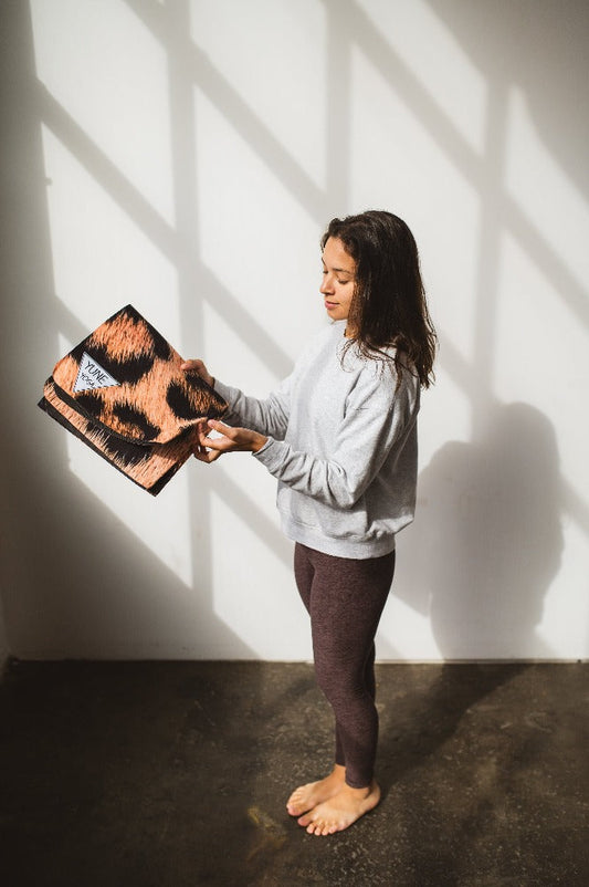Foldable Leopard Suede Yoga Mat – 2mm Lightweight, Non-Slip Travel Mat by Yune Yoga